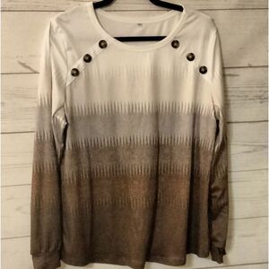 No Brand- Brown and Cream Long Sleeve Top with Button Accents